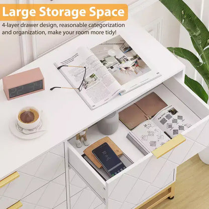 Commode à 8 tiroirs pour chambre à coucher, commode en bois avec poignées métalliques et 8 tiroirs, commode en bois pour le rangement et l'organisation de la maison