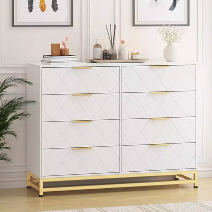 Commode à 8 tiroirs pour chambre à coucher, commode en bois avec poignées métalliques et 8 tiroirs, commode en bois pour le rangement et l'organisation de la maison
