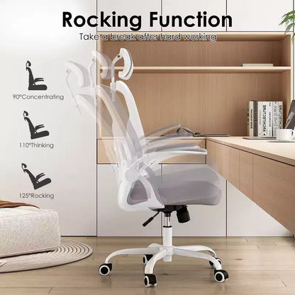 Okak Desk Chair with Wheels, Office Chair with Flip-Up Arms, Adjustable Headrest&Lumbar Support for Office, Study, Reading Room