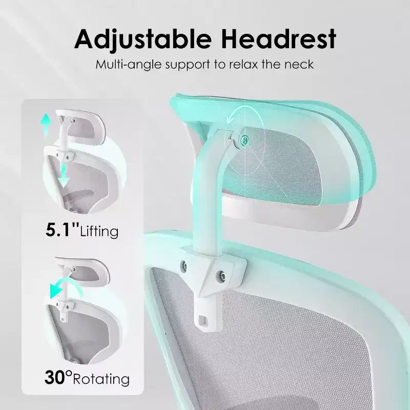 Okak Desk Chair with Wheels, Office Chair with Flip-Up Arms, Adjustable Headrest&Lumbar Support for Office, Study, Reading Room