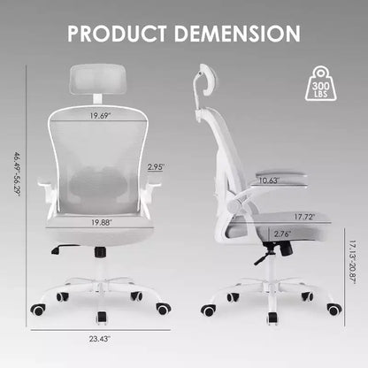 Okak Desk Chair with Wheels, Office Chair with Flip-Up Arms, Adjustable Headrest&Lumbar Support for Office, Study, Reading Room