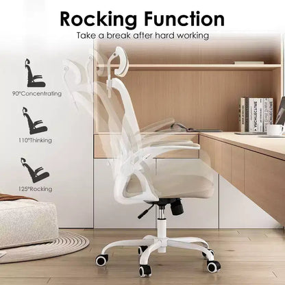 Okak Desk Chair with Wheels, Office Chair with Flip-Up Arms, Adjustable Headrest&Lumbar Support for Office, Study, Reading Room