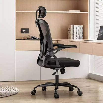 Okak Desk Chair with Wheels, Office Chair with Flip-Up Arms, Adjustable Headrest&Lumbar Support for Office, Study, Reading Room