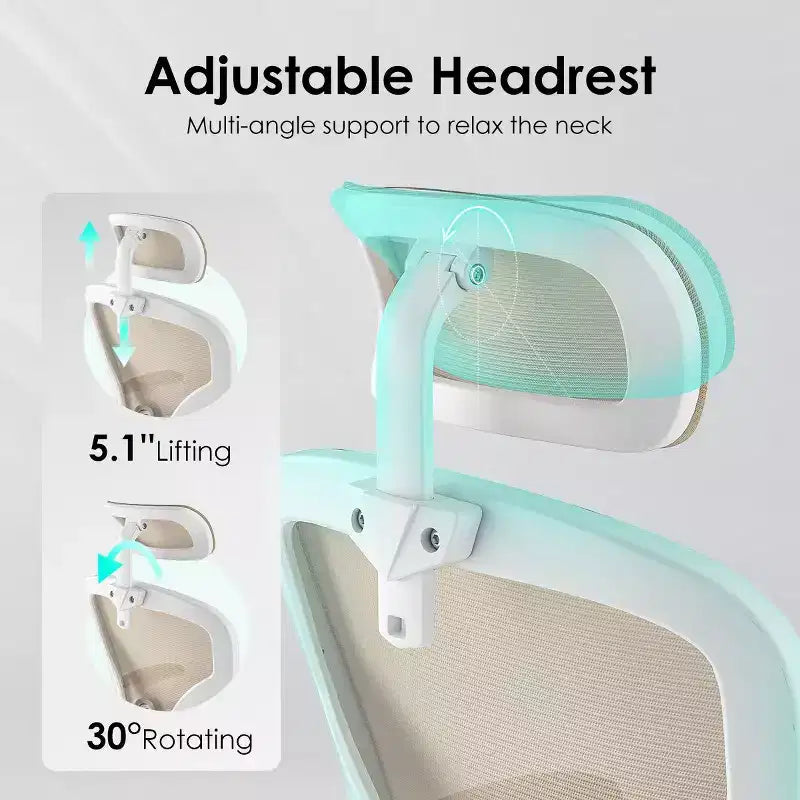 Okak Desk Chair with Wheels, Office Chair with Flip-Up Arms, Adjustable Headrest&Lumbar Support for Office, Study, Reading Room