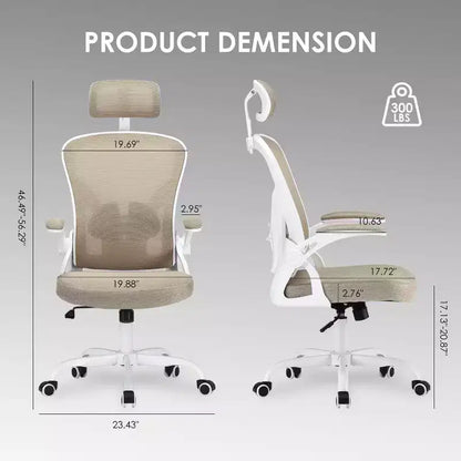 Okak Desk Chair with Wheels, Office Chair with Flip-Up Arms, Adjustable Headrest&Lumbar Support for Office, Study, Reading Room