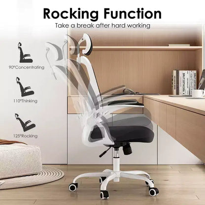 Okak Desk Chair with Wheels, Office Chair with Flip-Up Arms, Adjustable Headrest&Lumbar Support for Office, Study, Reading Room