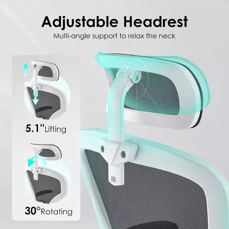 Okak Desk Chair with Wheels, Office Chair with Flip-Up Arms, Adjustable Headrest&Lumbar Support for Office, Study, Reading Room