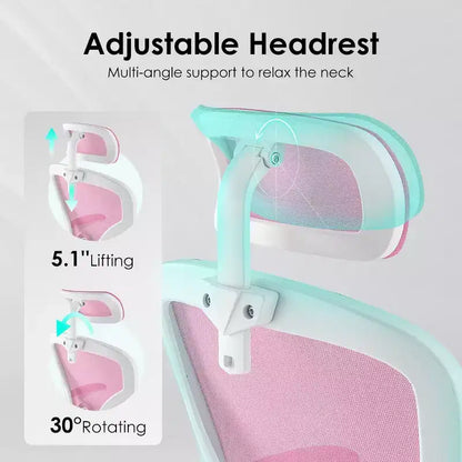 Okak Desk Chair with Wheels, Office Chair with Flip-Up Arms, Adjustable Headrest&Lumbar Support for Office, Study, Reading Room