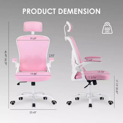Okak Desk Chair with Wheels, Office Chair with Flip-Up Arms, Adjustable Headrest&Lumbar Support for Office, Study, Reading Room