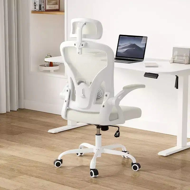 Okak Desk Chair with Wheels, Office Chair with Flip-Up Arms, Adjustable Headrest&Lumbar Support for Office, Study, Reading Room