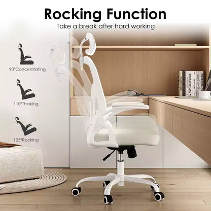 Okak Desk Chair with Wheels, Office Chair with Flip-Up Arms, Adjustable Headrest&Lumbar Support for Office, Study, Reading Room