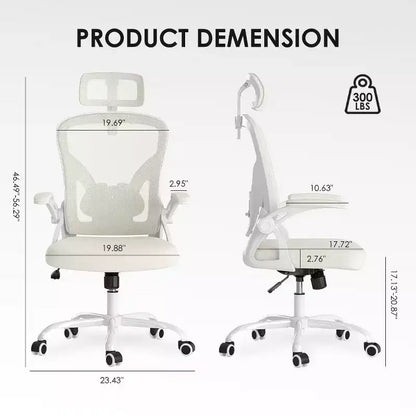 Okak Desk Chair with Wheels, Office Chair with Flip-Up Arms, Adjustable Headrest&Lumbar Support for Office, Study, Reading Room