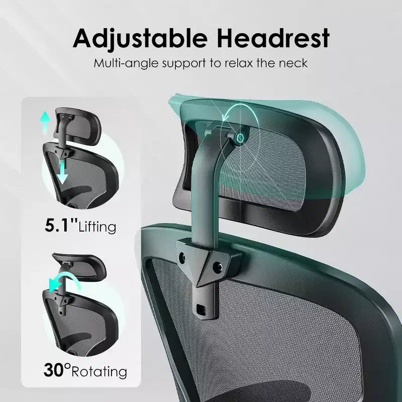 Okak Desk Chair with Wheels, Office Chair with Flip-Up Arms, Adjustable Headrest&Lumbar Support for Office, Study, Reading Room