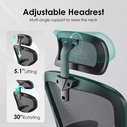 Okak Desk Chair with Wheels, Office Chair with Flip-Up Arms, Adjustable Headrest&Lumbar Support for Office, Study, Reading Room