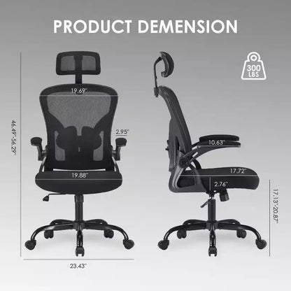 Okak Desk Chair with Wheels, Office Chair with Flip-Up Arms, Adjustable Headrest&Lumbar Support for Office, Study, Reading Room