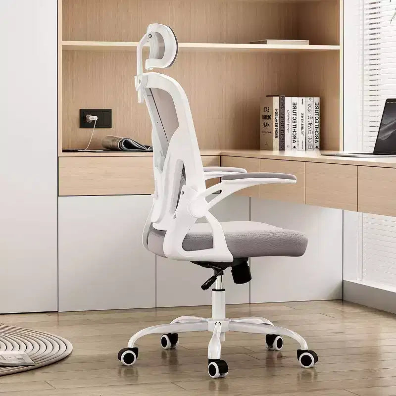 Okak Desk Chair with Wheels, Office Chair with Flip-Up Arms, Adjustable Headrest&Lumbar Support for Office, Study, Reading Room