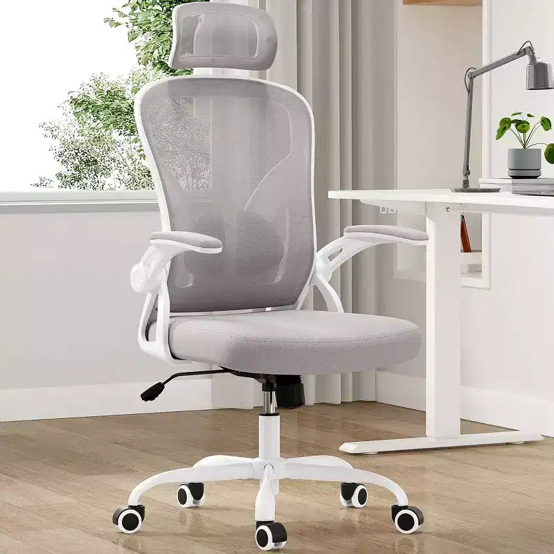 Okak Desk Chair with Wheels, Office Chair with Flip-Up Arms, Adjustable Headrest&Lumbar Support for Office, Study, Reading Room