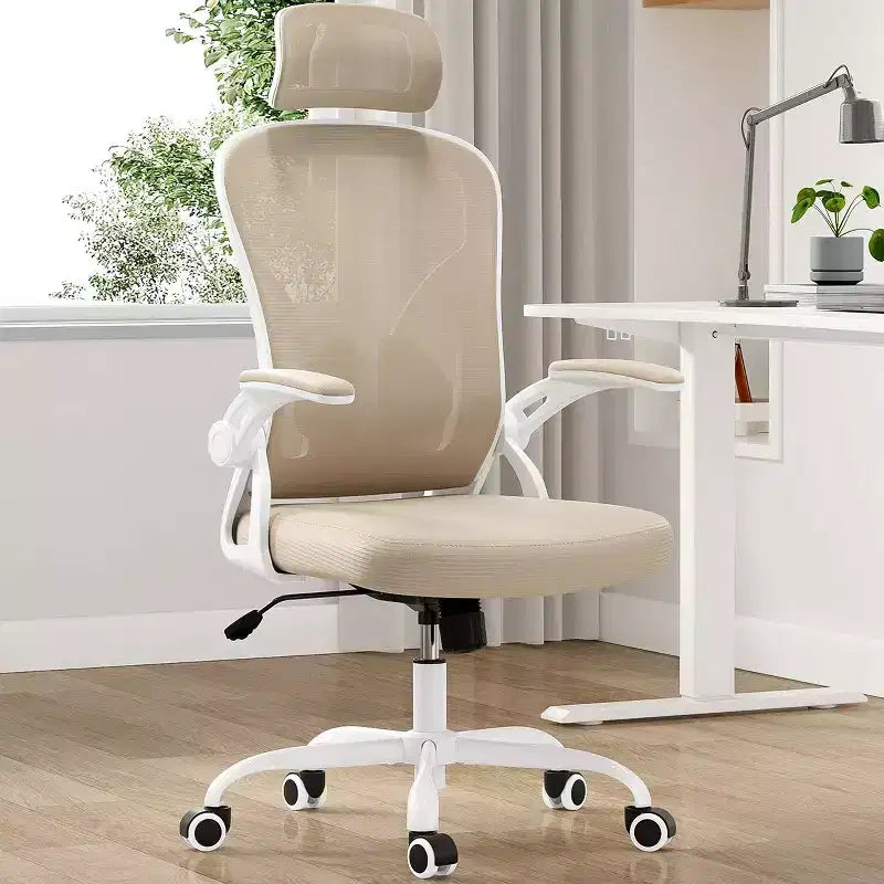 Okak Desk Chair with Wheels, Office Chair with Flip-Up Arms, Adjustable Headrest&Lumbar Support for Office, Study, Reading Room