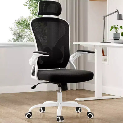 Okak Desk Chair with Wheels, Office Chair with Flip-Up Arms, Adjustable Headrest&Lumbar Support for Office, Study, Reading Room