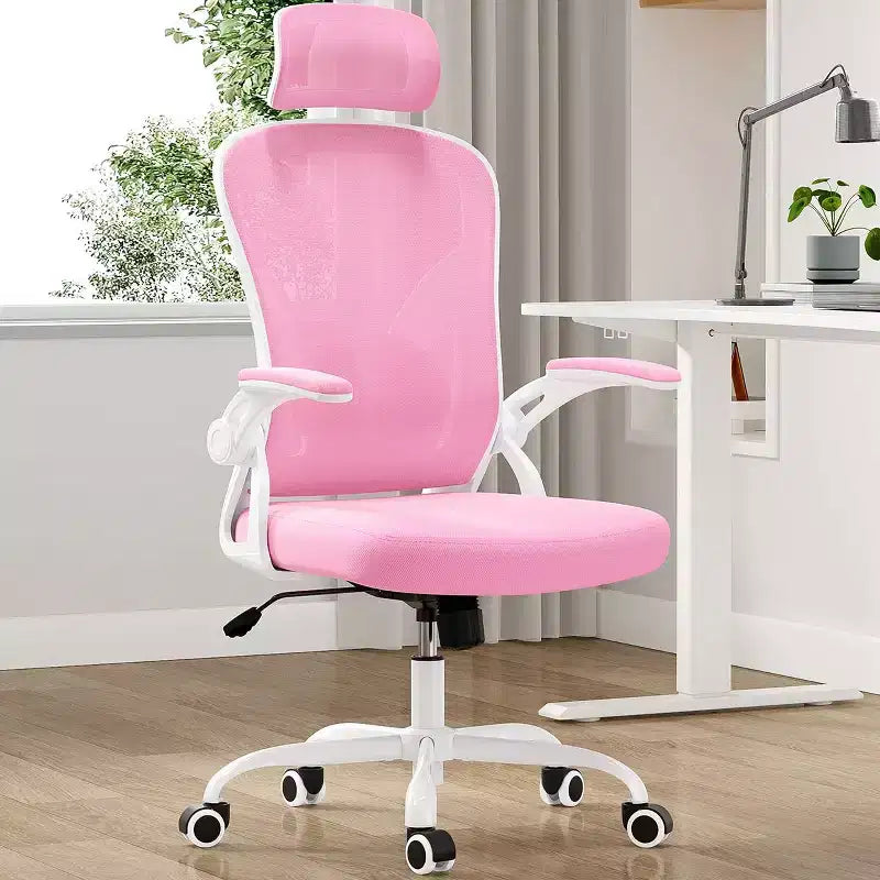 Okak Desk Chair with Wheels, Office Chair with Flip-Up Arms, Adjustable Headrest&Lumbar Support for Office, Study, Reading Room