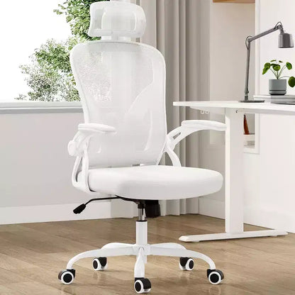 Okak Desk Chair with Wheels, Office Chair with Flip-Up Arms, Adjustable Headrest&Lumbar Support for Office, Study, Reading Room