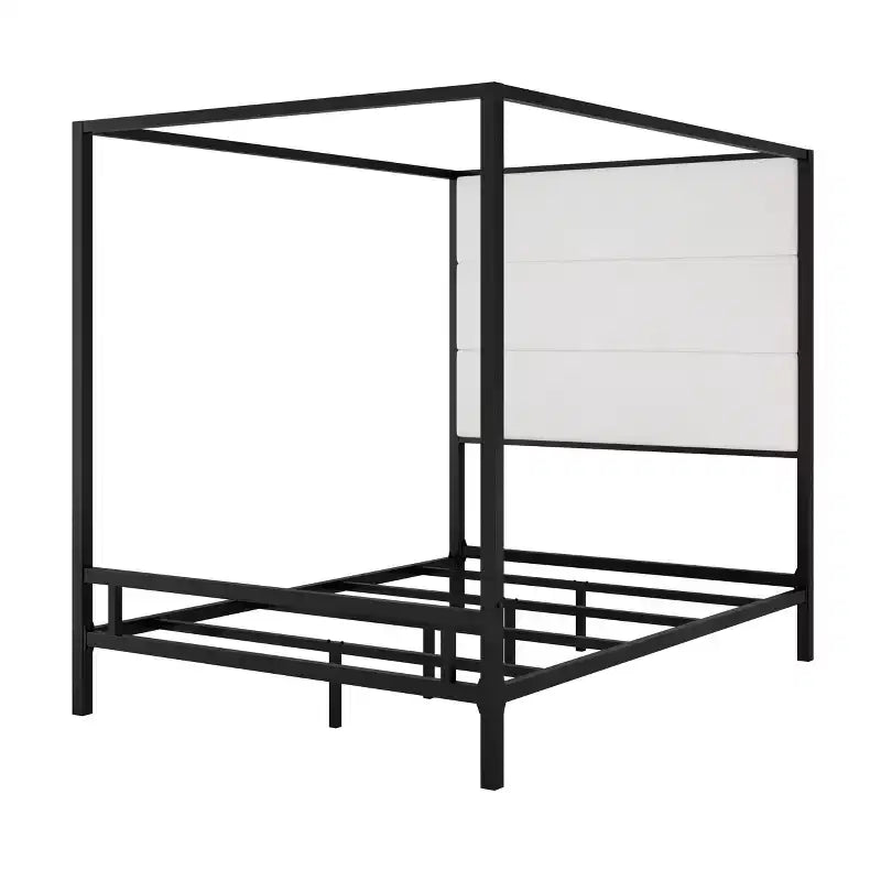 Lit à baldaquin moderne GDFStudio Patrick Queen avec tête de lit capitonnée en velours haut