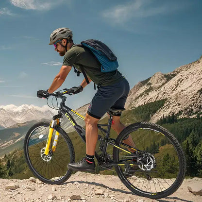 VEVOR Vélo VTT 29 pouces, Suspension Intégrale Double, Dérailleur 24 Vitesses, Freins à Disque Double, Cadre en Alliage d'Aluminium, Noir et Jaune
