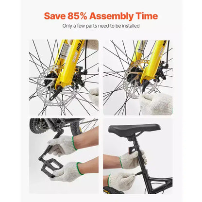 VEVOR Vélo VTT 29 pouces, Suspension Intégrale Double, Dérailleur 24 Vitesses, Freins à Disque Double, Cadre en Alliage d'Aluminium, Noir et Jaune