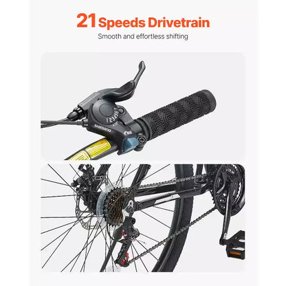 VTT VEVOR, Vélo Tout-Terrain 29 Pouces avec Suspension Avant, Dérailleur SHIMANO 21 Vitesses, Freins à Disque Doubles, Cadre en Alliage d'Aluminium, Noir