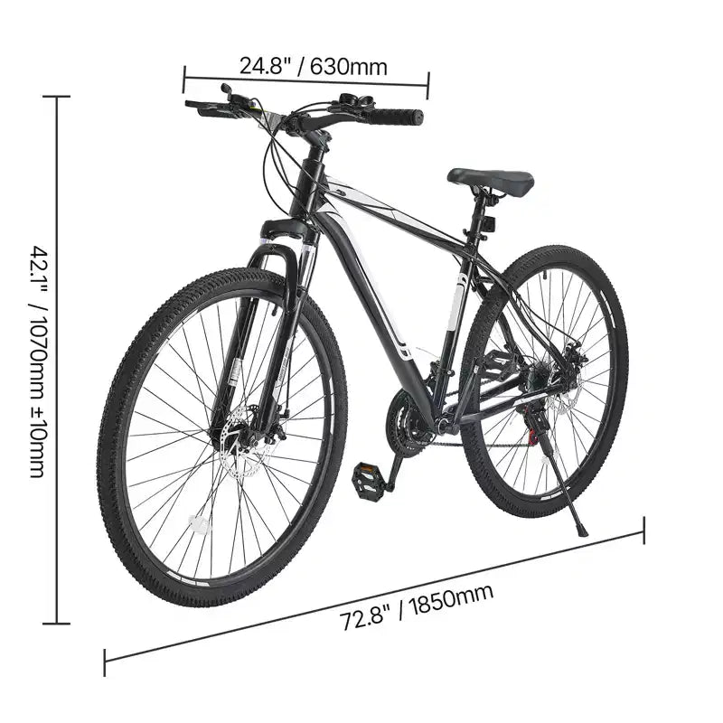 VTT VEVOR, Vélo Tout-Terrain 29 Pouces avec Suspension Avant, Dérailleur SHIMANO 21 Vitesses, Freins à Disque Doubles, Cadre en Alliage d'Aluminium, Noir