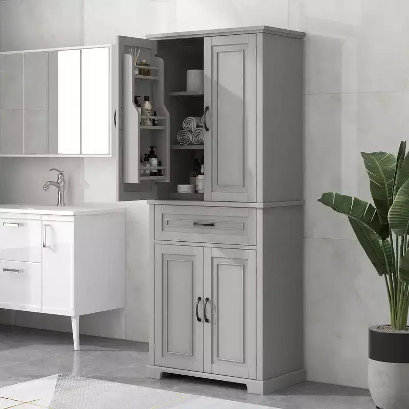 Okak Storage Cabinet, Tall Cabinet with 4 Doors,1 Drawer and Adjustable Shelf, Cabinet for Lving Room, Office