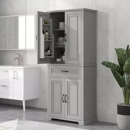 Okak Storage Cabinet, Tall Cabinet with 4 Doors,1 Drawer and Adjustable Shelf, Cabinet for Lving Room, Office