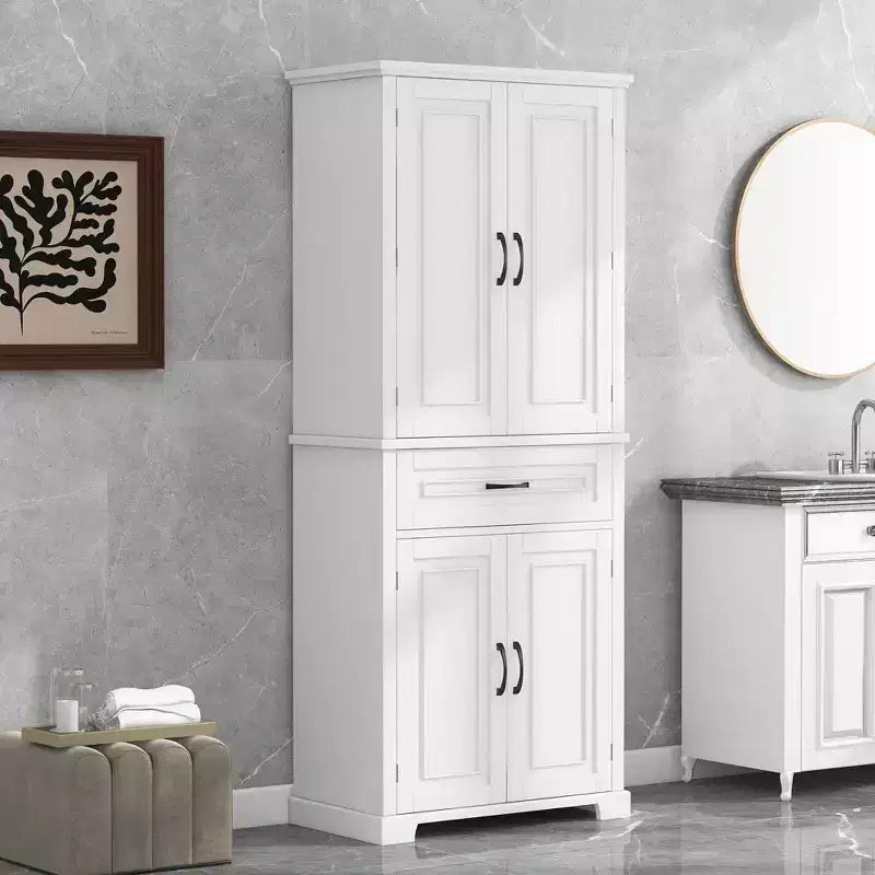 Okak Storage Cabinet, Tall Cabinet with 4 Doors,1 Drawer and Adjustable Shelf, Cabinet for Lving Room, Office