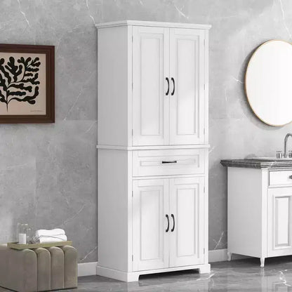 Okak Storage Cabinet, Tall Cabinet with 4 Doors,1 Drawer and Adjustable Shelf, Cabinet for Lving Room, Office