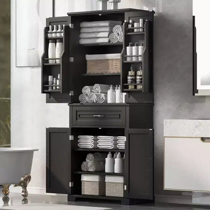 Okak Storage Cabinet, Tall Cabinet with 4 Doors,1 Drawer and Adjustable Shelf, Cabinet for Lving Room, Office