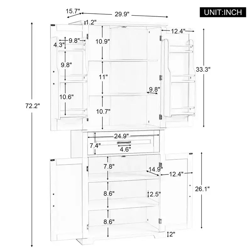 Okak Storage Cabinet, Tall Cabinet with 4 Doors,1 Drawer and Adjustable Shelf, Cabinet for Lving Room, Office