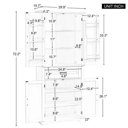 Okak Storage Cabinet, Tall Cabinet with 4 Doors,1 Drawer and Adjustable Shelf, Cabinet for Lving Room, Office