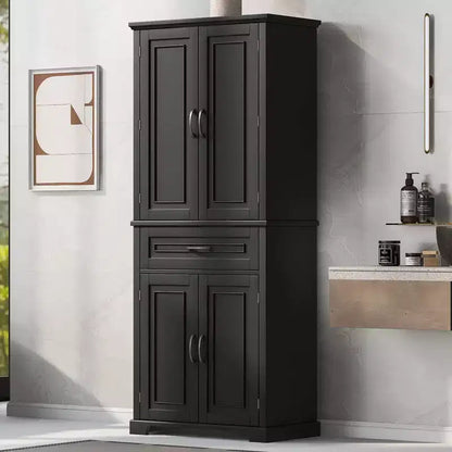 Okak Storage Cabinet, Tall Cabinet with 4 Doors,1 Drawer and Adjustable Shelf, Cabinet for Lving Room, Office