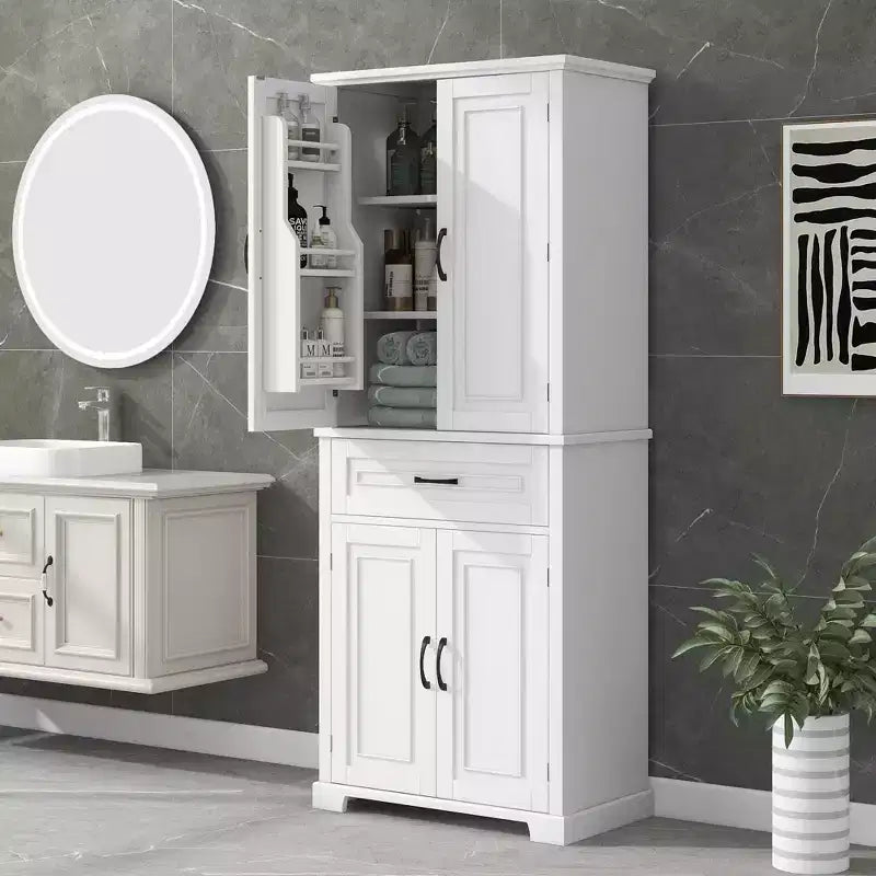 Okak Storage Cabinet, Tall Cabinet with 4 Doors,1 Drawer and Adjustable Shelf, Cabinet for Lving Room, Office