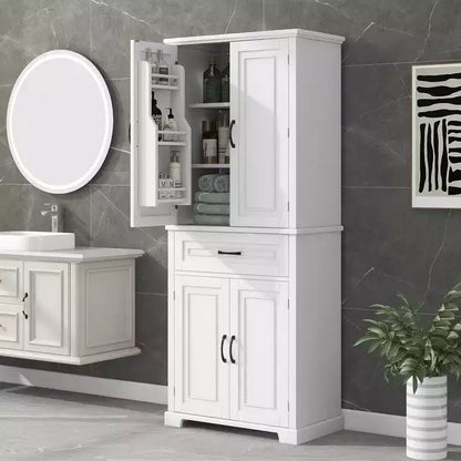 Okak Storage Cabinet, Tall Cabinet with 4 Doors,1 Drawer and Adjustable Shelf, Cabinet for Lving Room, Office