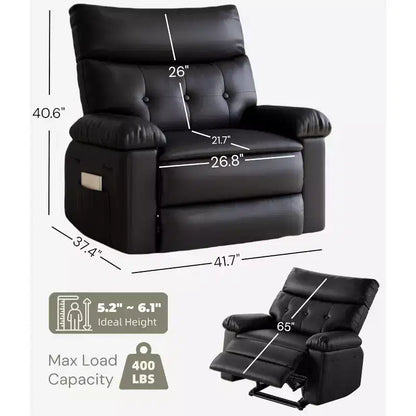PU Leather Manual Recliner, 360 Degree Rotating Adult Rocking Chair with Side Pockets, Modern Single Sofa Recliner, Beige