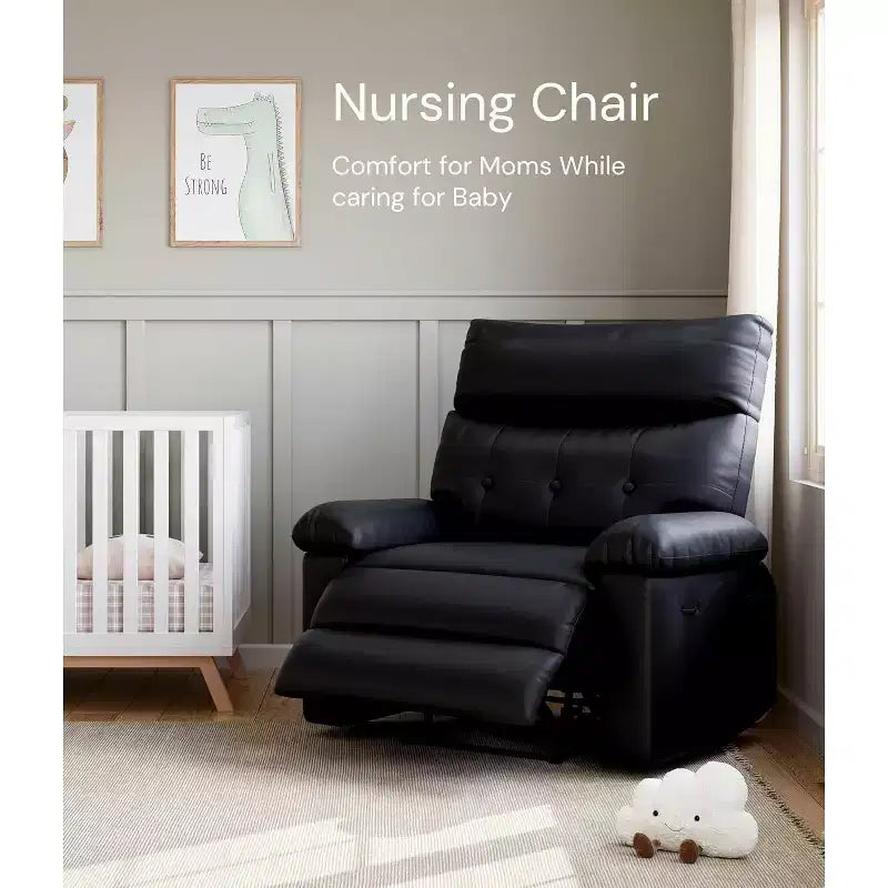 PU Leather Manual Recliner, 360 Degree Rotating Adult Rocking Chair with Side Pockets, Modern Single Sofa Recliner, Beige