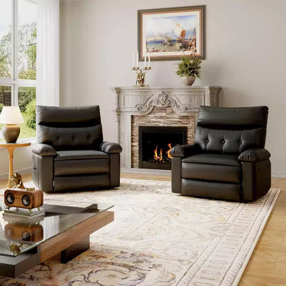 PU Leather Manual Recliner, 360 Degree Rotating Adult Rocking Chair with Side Pockets, Modern Single Sofa Recliner, Beige