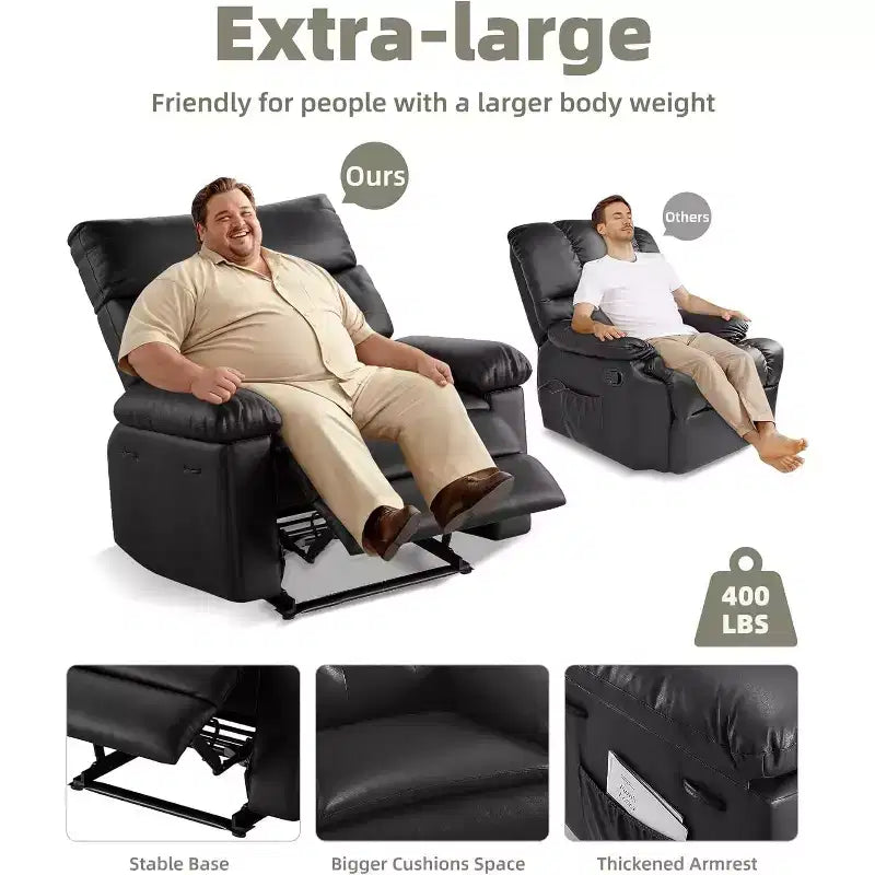 PU Leather Manual Recliner, 360 Degree Rotating Adult Rocking Chair with Side Pockets, Modern Single Sofa Recliner, Beige