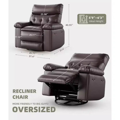 PU Leather Manual Recliner, 360 Degree Rotating Adult Rocking Chair with Side Pockets, Modern Single Sofa Recliner, Beige