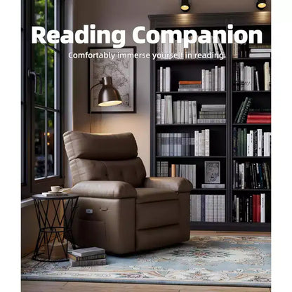 PU Leather Manual Recliner, 360 Degree Rotating Adult Rocking Chair with Side Pockets, Modern Single Sofa Recliner, Beige