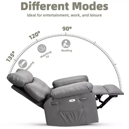 PU Leather Manual Recliner, 360 Degree Rotating Adult Rocking Chair with Side Pockets, Modern Single Sofa Recliner, Beige