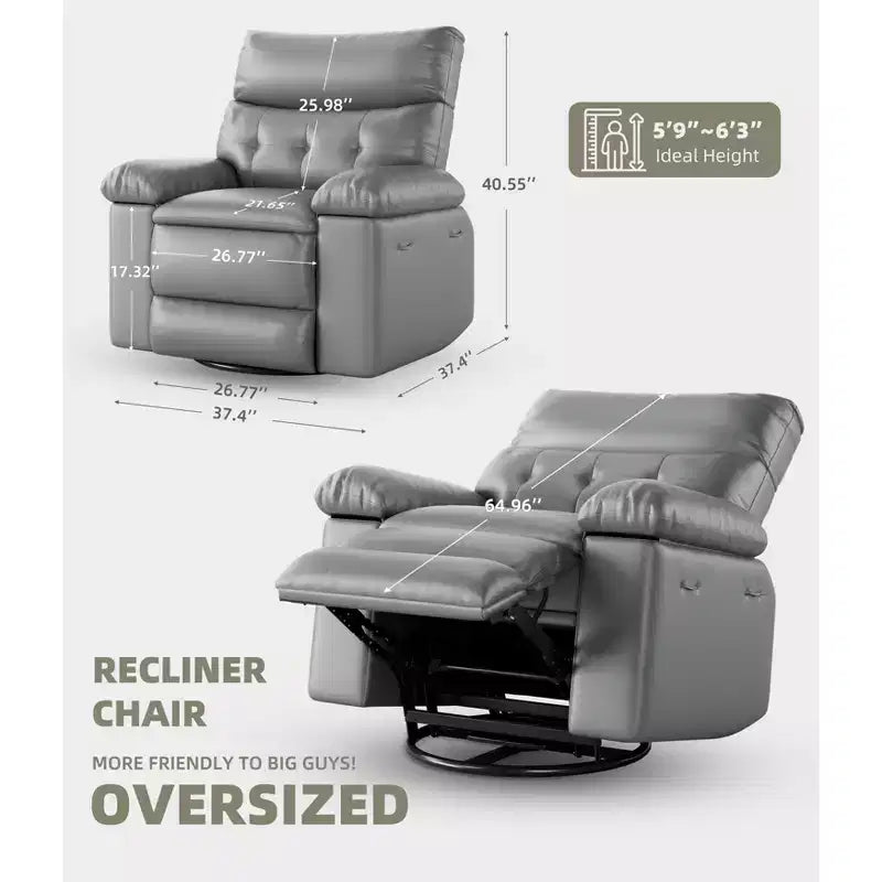 PU Leather Manual Recliner, 360 Degree Rotating Adult Rocking Chair with Side Pockets, Modern Single Sofa Recliner, Beige