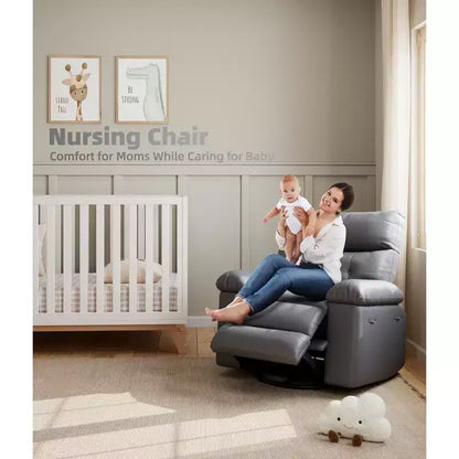 PU Leather Manual Recliner, 360 Degree Rotating Adult Rocking Chair with Side Pockets, Modern Single Sofa Recliner, Beige