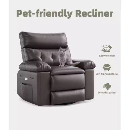 PU Leather Manual Recliner, 360 Degree Rotating Adult Rocking Chair with Side Pockets, Modern Single Sofa Recliner, Beige